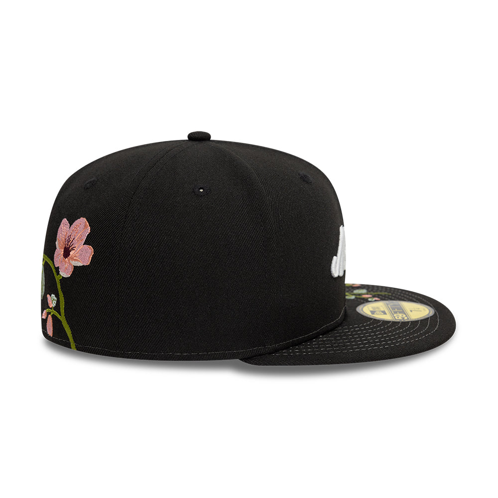 Branded New Era MLB Floral 59Fifty New Era Black/White Official Team Hat Sports Fan Cap Official NFL Team Hat Football Fan Cap