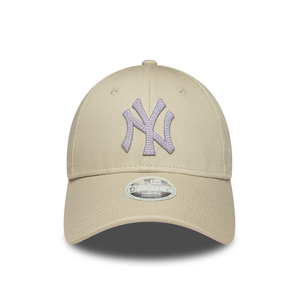 New York Yankees MLB Womens Metallic 9Forty Strapback Beige/Purple Official Team Hat Sports Fan Cap Official NFL Team Hat Football Fan Cap