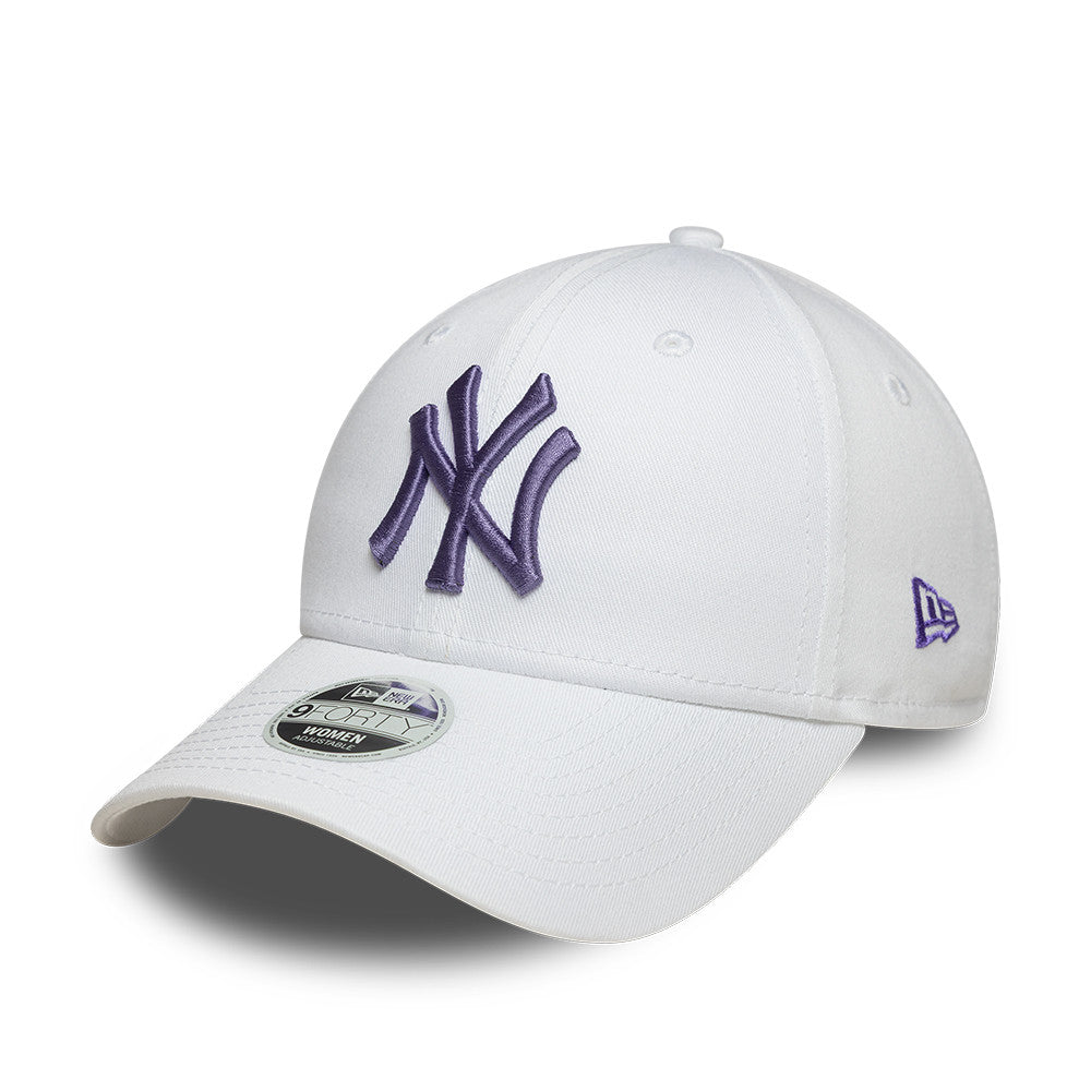 New York Yankees MLB League Essential 9FORTY Women Strapback New Era White/Purple Official Team Hat Sports Fan Cap Official NFL Team Hat Football Fan Cap