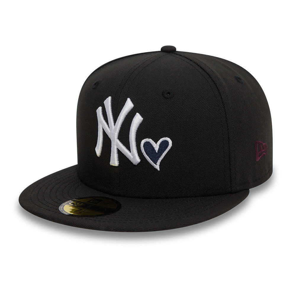 New York Yankees MLB Heart Icon 59FIFTY Fitted New Era Black/White Official Team Hat Sports Fan Cap Official NFL Team Hat Football Fan Cap