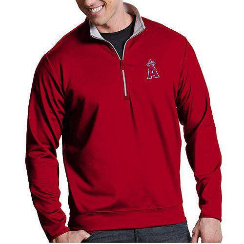 Antigua Men's MLB Los Angeles Angels Leader Red Quarter-Zip Pullover Official Sports Fan Gear Official NFL Fan Gear