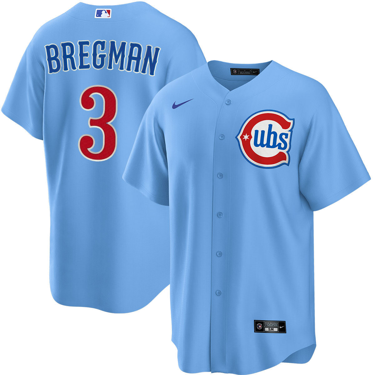 NIKE Men's Chicago Cubs Alex Bregman #3 Light Blue 2nd Alternate Replica Jersey Official Team Jersey Sports Fan Apparel Official NFL Team Jersey Football Fan Apparel