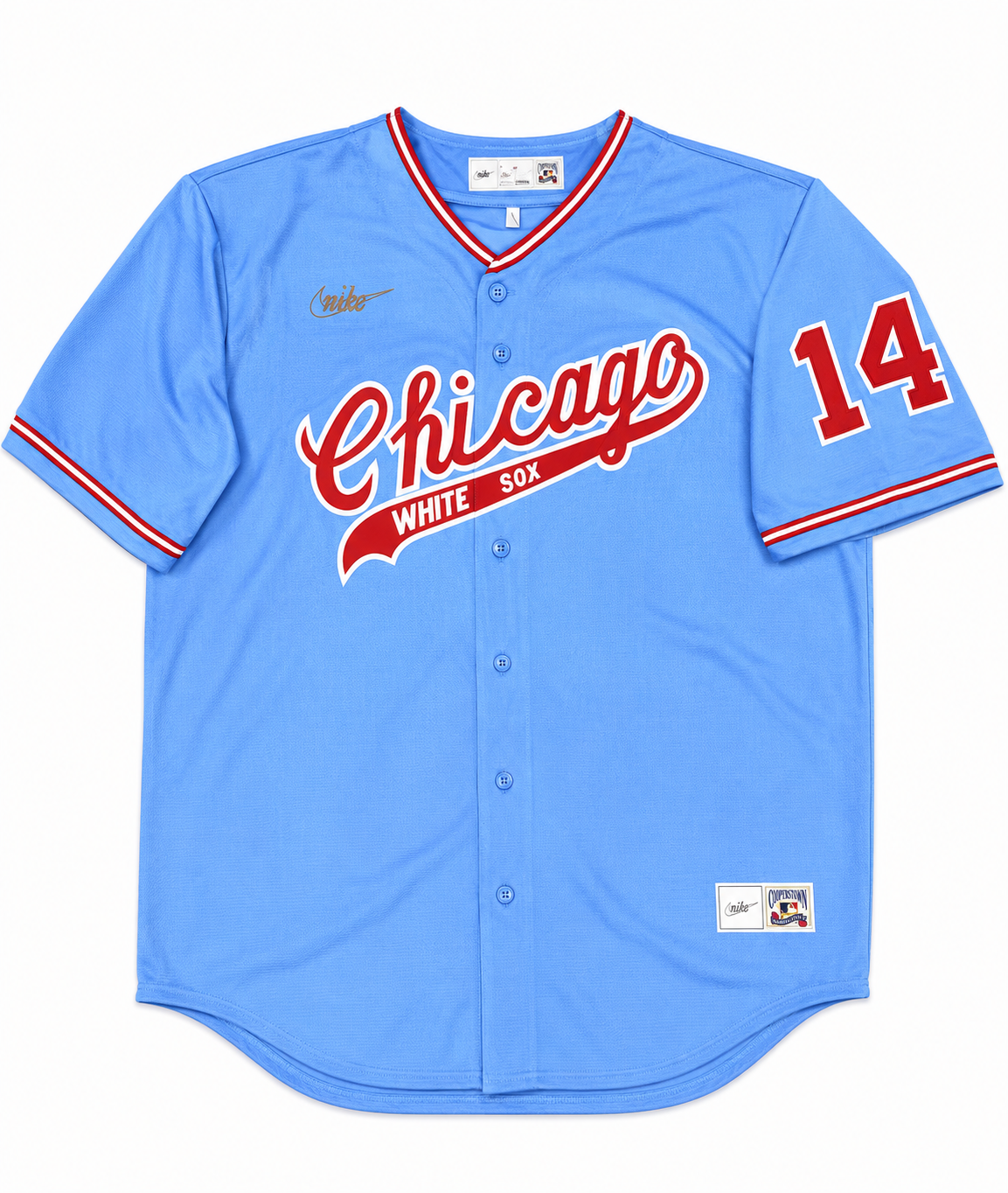 Men's Bill Melton Chicago White Sox Cooperstown Road Powder Blue/Red 1972 Premium Stitch Replica Jersey Official Team Jersey Sports Fan Apparel Official NFL Team Jersey Football Fan Apparel