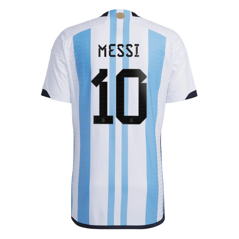 Lionel Messi 10 Argentina National Team Shirt 2022 Winners Home Jersey - White Light Blue Official Team Jersey Sports Fan Apparel