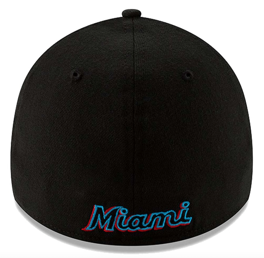 Men's Miami Marlins New Era Black Team Classic 39THIRTY Flex Hat Official Team Hat Sports Fan Cap Official NFL Team Hat Football Fan Cap