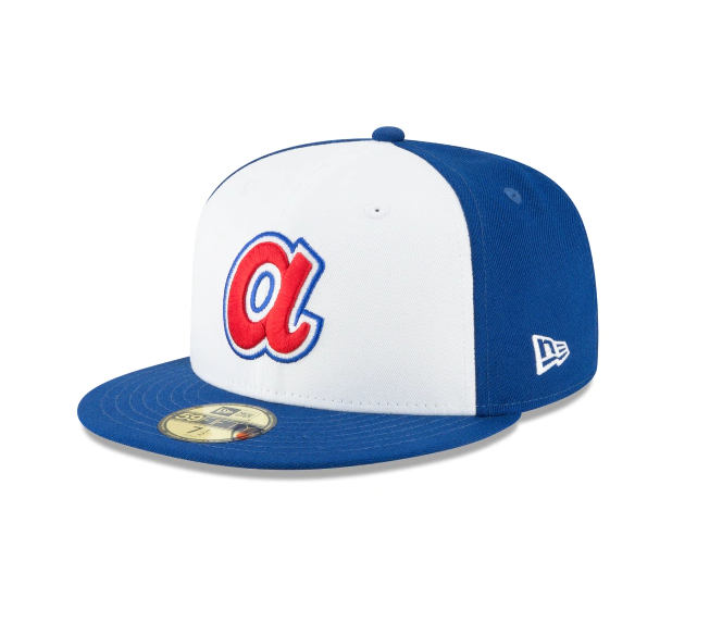 Men's Atlanta Braves Cooperstown Collection White/Royal 59Fifty Fitted Hat Official Team Hat Sports Fan Cap Official NFL Team Hat Football Fan Cap
