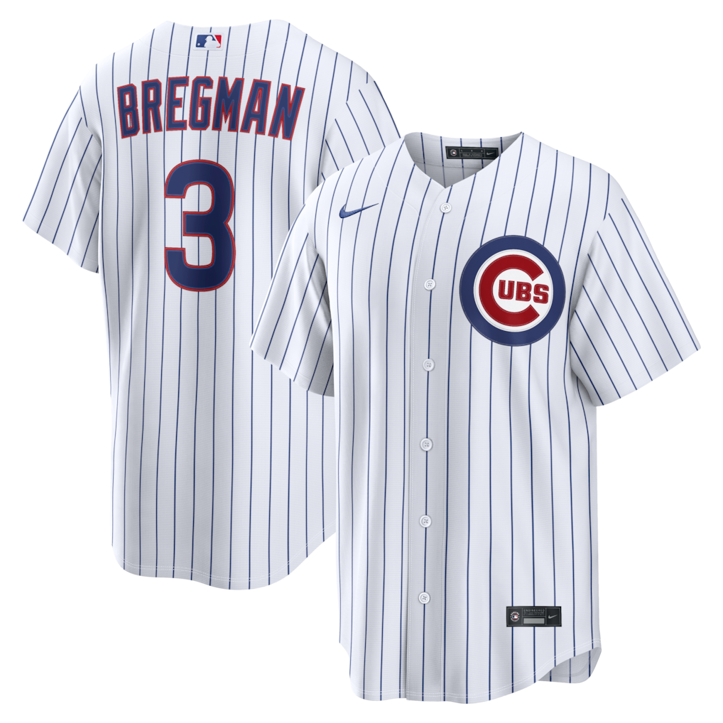 Mens Chicago Cubs Alex Bregman White Home Premium Twill Replica Jersey Official Team Jersey Sports Fan Apparel Official NFL Team Jersey Football Fan Apparel