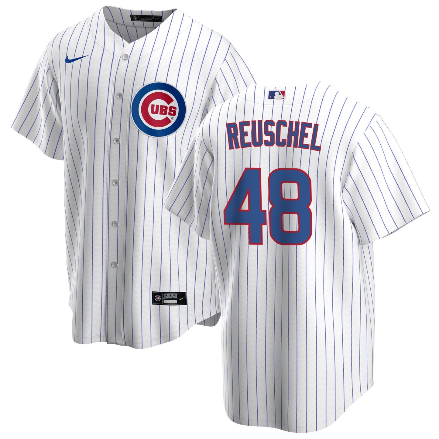 NIKE Men's Rick Reushel Chicago Cubs White Home Premium Stitch Replica Jersey Official Team Jersey Sports Fan Apparel Official NFL Team Jersey Football Fan Apparel