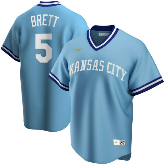 Men's Kansas City Royals George Brett Nike Light Blue Road Cooperstown Collection Team Jersey Official Team Jersey Sports Fan Apparel Official NFL Team Jersey Football Fan Apparel