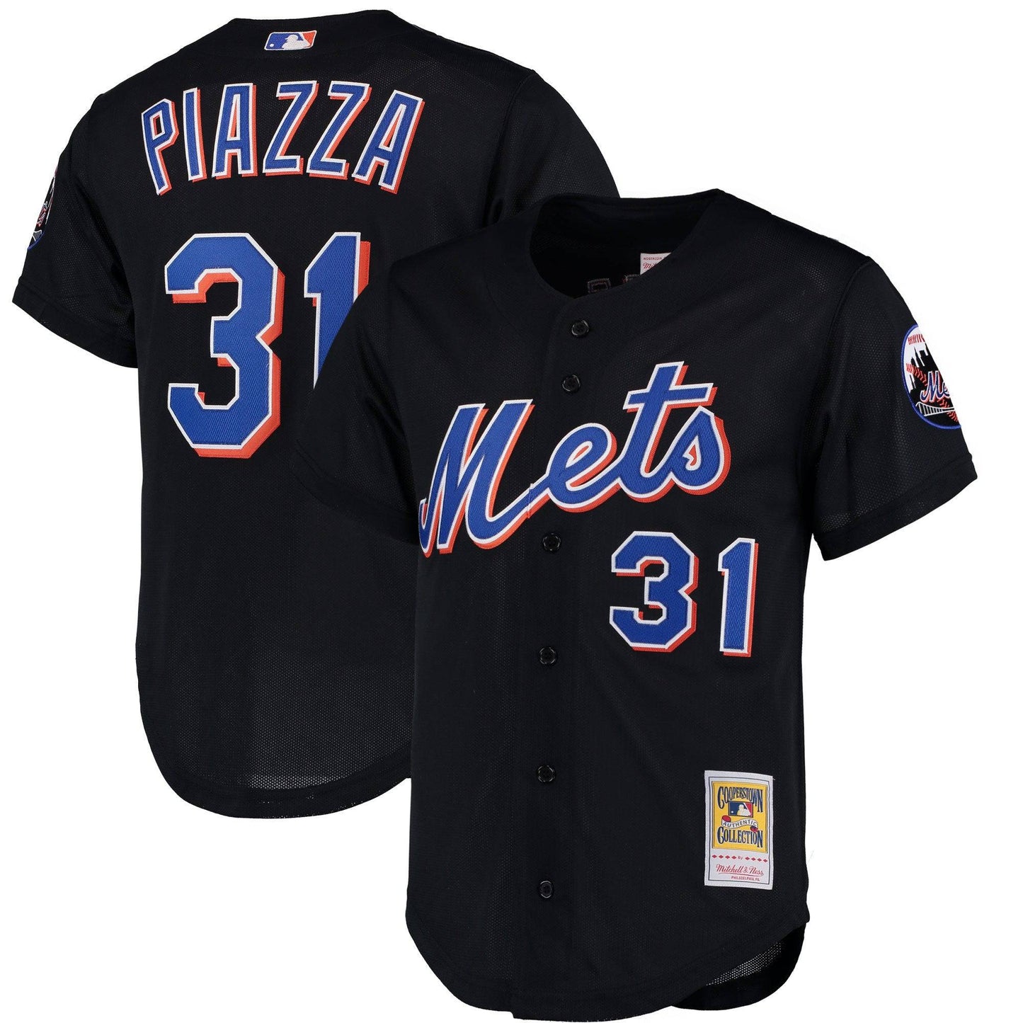 Men's New York Mets Mike Piazza Mitchell & Ness Black Cooperstown Collection Mesh Batting Practice Jersey Official Team Jersey Sports Fan Apparel Official NFL Team Jersey Football Fan Apparel