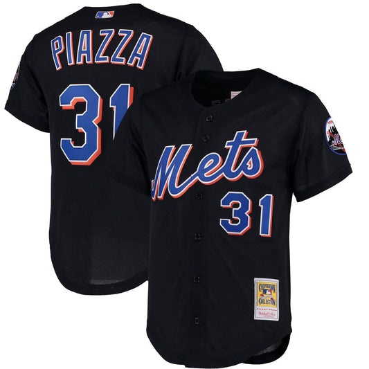 Men's New York Mets Mike Piazza Mitchell & Ness Black Cooperstown Collection Mesh Batting Practice Jersey Official Team Jersey Sports Fan Apparel Official NFL Team Jersey Football Fan Apparel