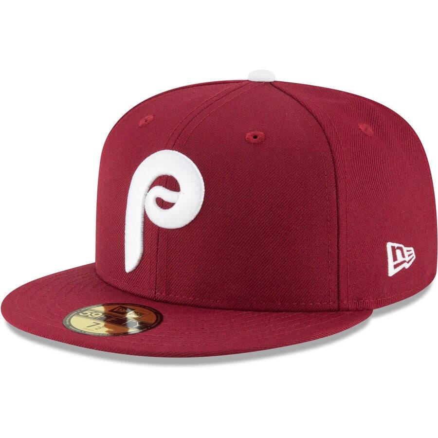 Men's Philadelphia Phillies New Era Maroon Cooperstown Collection Wool 59FIFTY Fitted Hat Official Team Hat Sports Fan Cap Official NFL Team Hat Football Fan Cap
