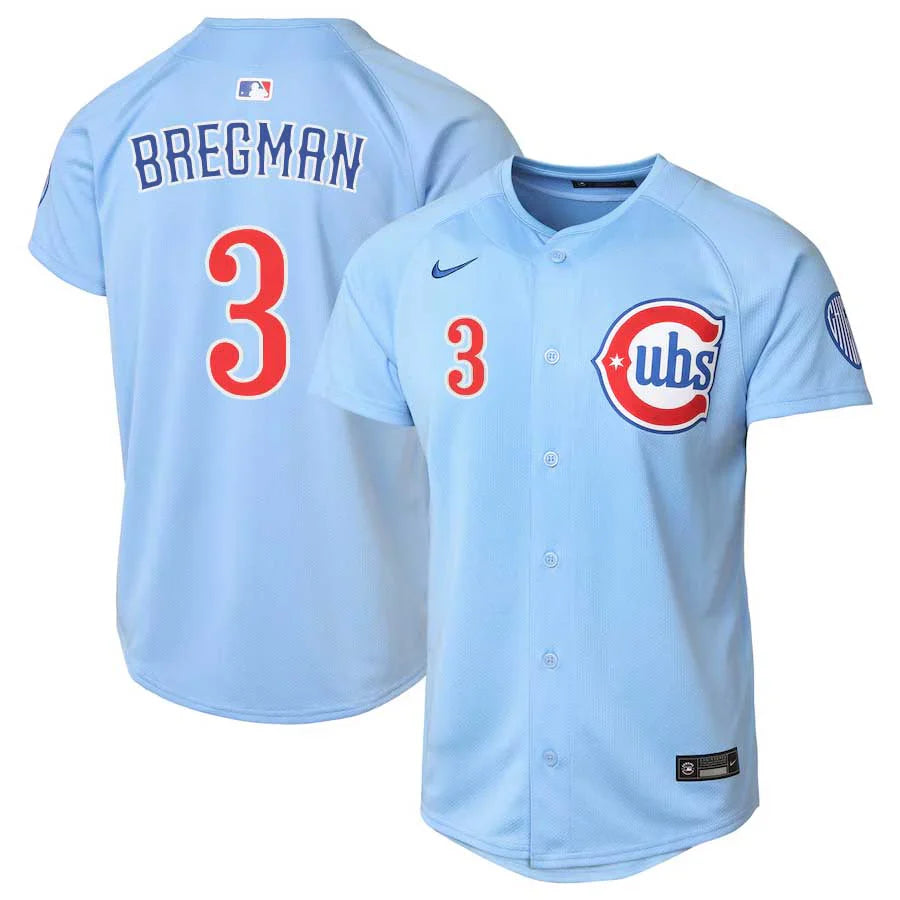 NIKE Youth Chicago Cubs Alex Bregman Light Blue 2nd Alternate Limited Replica Jersey Official Team Jersey Sports Fan Apparel Official NFL Team Jersey Football Fan Apparel