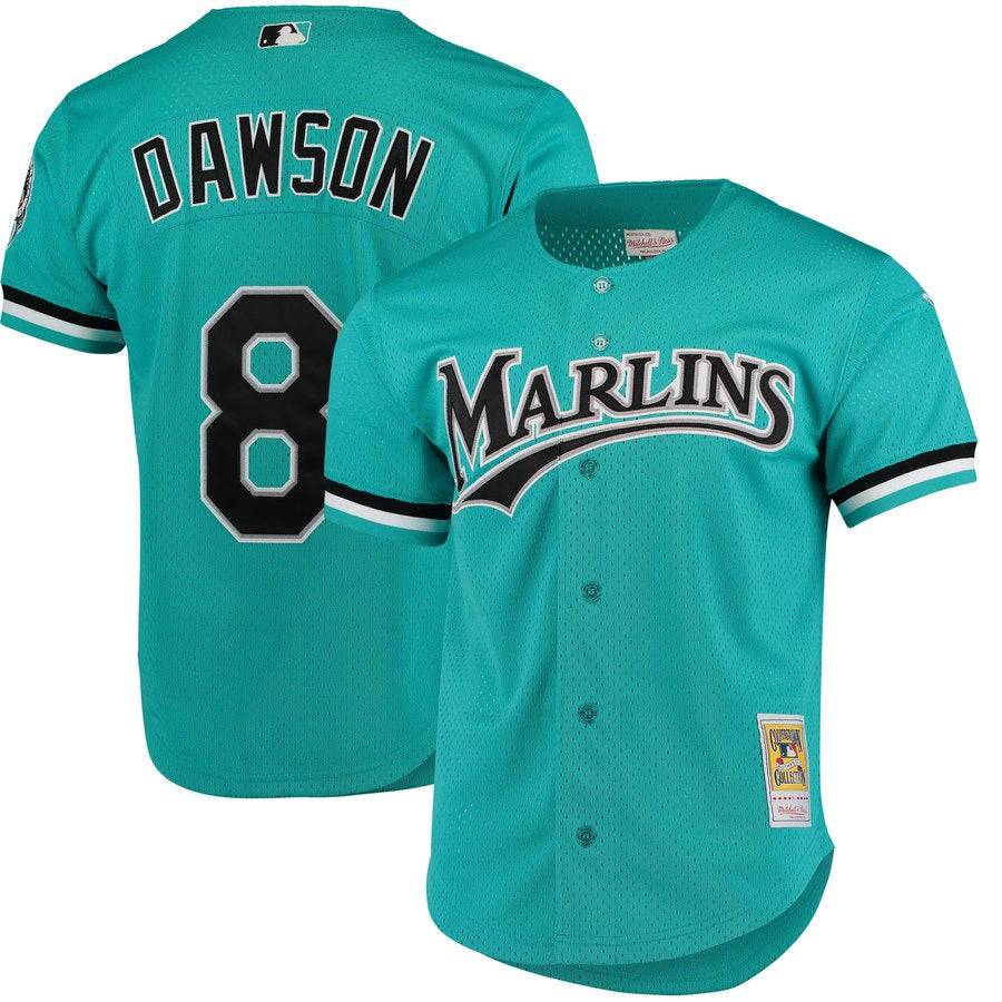 Men's Florida Marlins Andre Dawson 1995 Mitchell & Ness Teal Fashion Cooperstown Collection Mesh Batting Practice Jersey Official Team Jersey Sports Fan Apparel Official NFL Team Jersey Football Fan Apparel