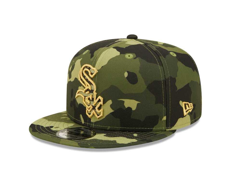 Men's Chicago White Sox New Era 2022 Armed Forces Day Camo 9FIFTY Snapback Adjustable Hat Official Team Hat Sports Fan Cap Official NFL Team Hat Football Fan Cap