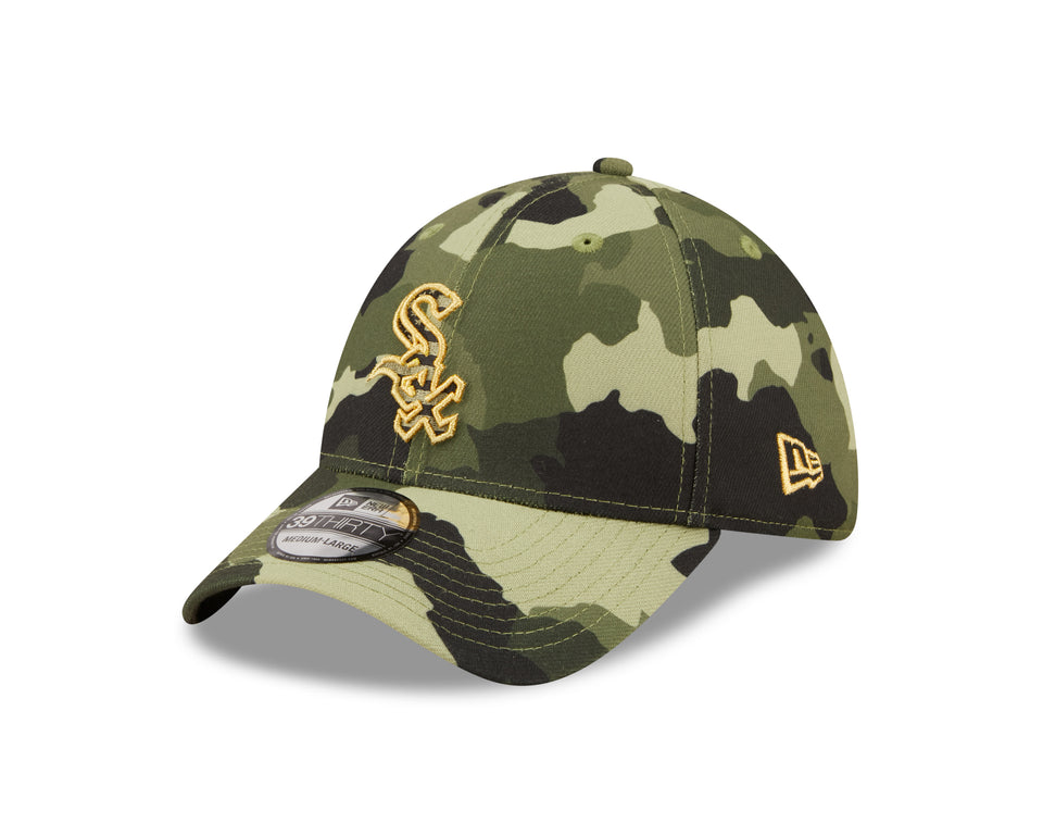 Men's Chicago White Sox New Era Camo 2022 Armed Forces Day 39THIRTY Flex Hat Official Team Hat Sports Fan Cap Official NFL Team Hat Football Fan Cap