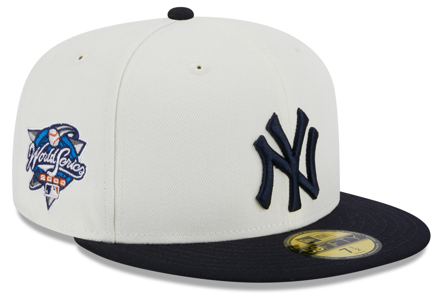 New York Yankees 2000 World Series Cream/Navy New Era Retro 59FIFTY Fitted Hat Official Team Hat Sports Fan Cap Official NFL Team Hat Football Fan Cap