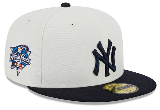 New York Yankees 2000 World Series Cream/Navy New Era Retro 59FIFTY Fitted Hat Official Team Hat Sports Fan Cap Official NFL Team Hat Football Fan Cap