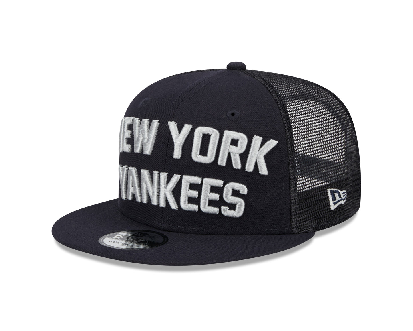 New York Yankees New Era Navy Stacked 9FIFTY Mesh Trucker Snapback Hat Official Team Hat Sports Fan Cap Official NFL Team Hat Football Fan Cap