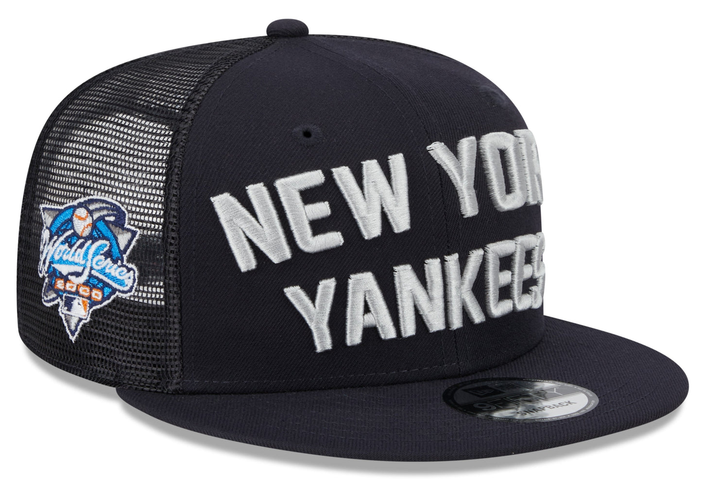 New York Yankees New Era Navy Stacked 9FIFTY Mesh Trucker Snapback Hat Official Team Hat Sports Fan Cap Official NFL Team Hat Football Fan Cap