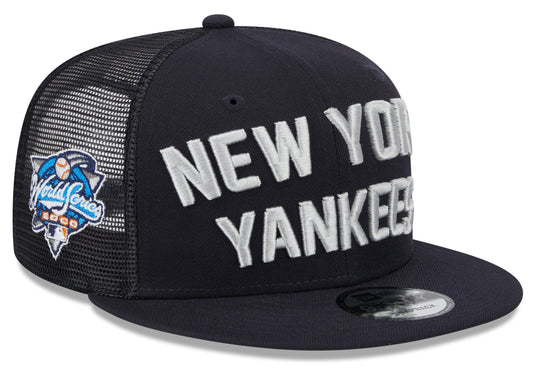 New York Yankees New Era Navy Stacked 9FIFTY Mesh Trucker Snapback Hat Official Team Hat Sports Fan Cap Official NFL Team Hat Football Fan Cap