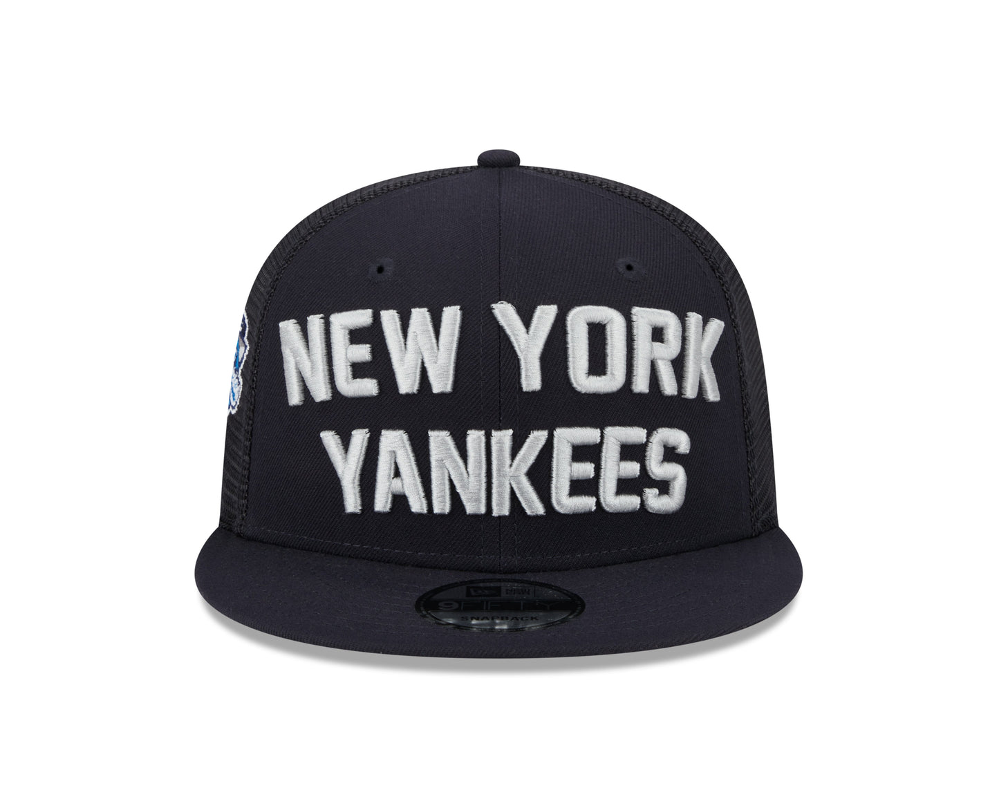 New York Yankees New Era Navy Stacked 9FIFTY Mesh Trucker Snapback Hat Official Team Hat Sports Fan Cap Official NFL Team Hat Football Fan Cap