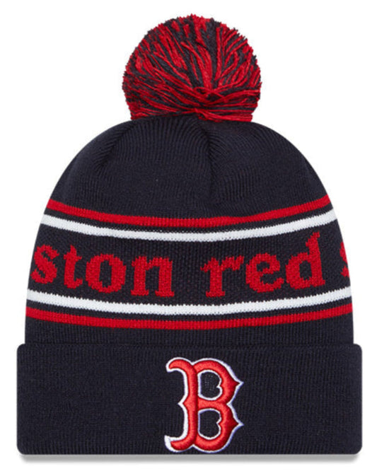 Boston Red Sox Navy New Era Marquee Cuffed Knit Hat with Pom Official Team Hat Sports Fan Cap Official NFL Team Hat Football Fan Cap