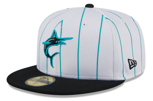 Men's Miami Marlins White 2024 Batting Practice 59FIFTY Fitted Hat Official Team Hat Sports Fan Cap Official NFL Team Hat Football Fan Cap