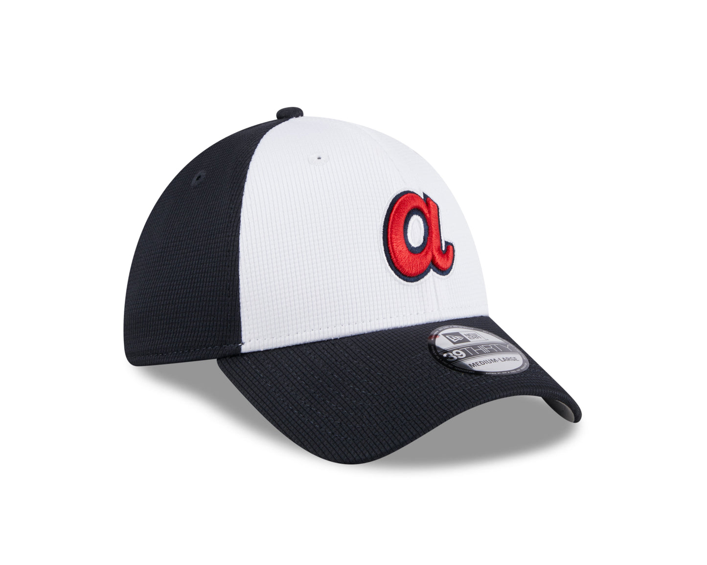 Mens New Era Atlanta Braves White/Navy 2024 Batting Practice 39Thirty Flex Fit Cap Official Team Hat Sports Fan Cap Official NFL Team Hat Football Fan Cap