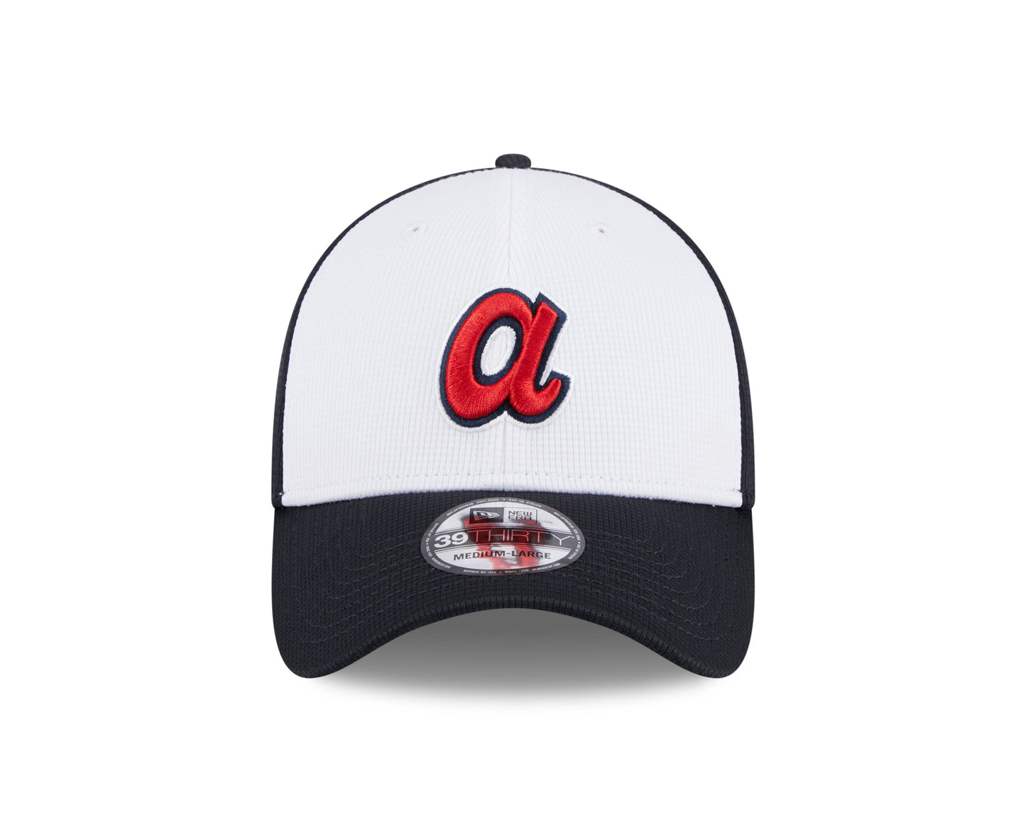 Mens New Era Atlanta Braves White/Navy 2024 Batting Practice 39Thirty Flex Fit Cap Official Team Hat Sports Fan Cap Official NFL Team Hat Football Fan Cap