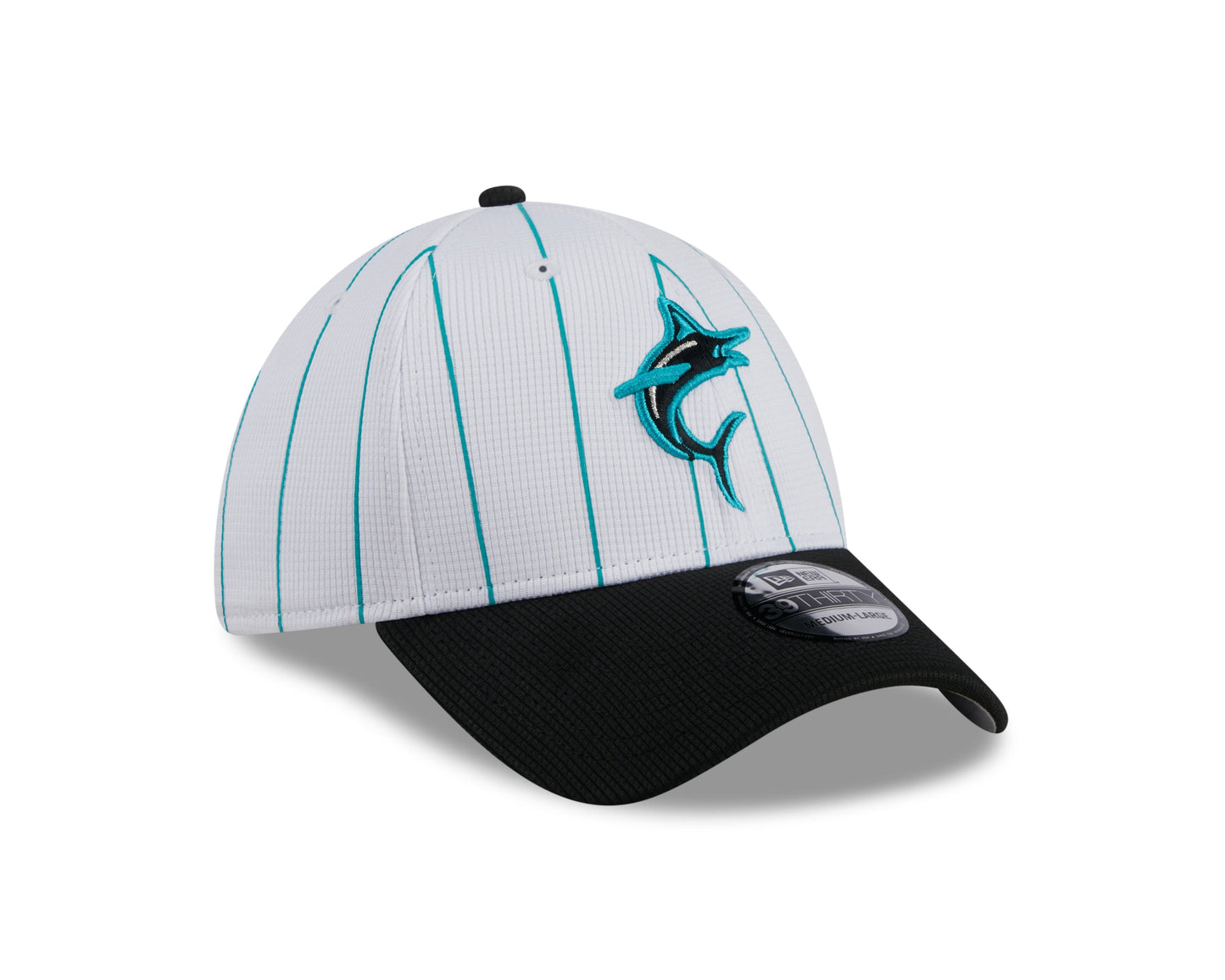 Men's Miami Marlins New Era 2024 Batting Practice White/Black 39THIRTY Flex-Fit Hat Official Team Hat Sports Fan Cap Official NFL Team Hat Football Fan Cap