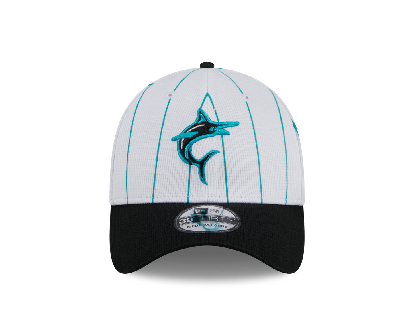 Men's Miami Marlins New Era 2024 Batting Practice White/Black 39THIRTY Flex-Fit Hat Official Team Hat Sports Fan Cap Official NFL Team Hat Football Fan Cap