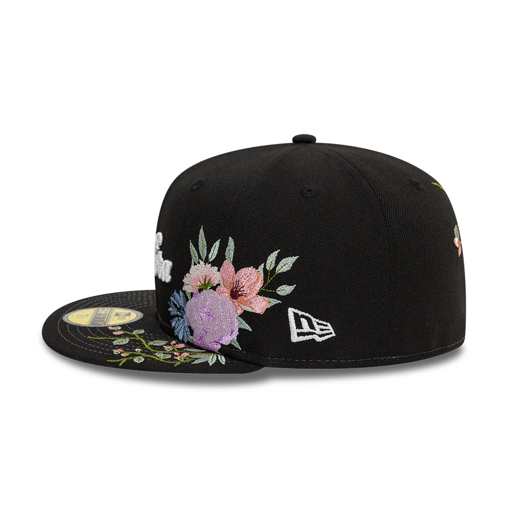 Branded New Era MLB Floral 59Fifty New Era Black/White Official Team Hat Sports Fan Cap Official NFL Team Hat Football Fan Cap