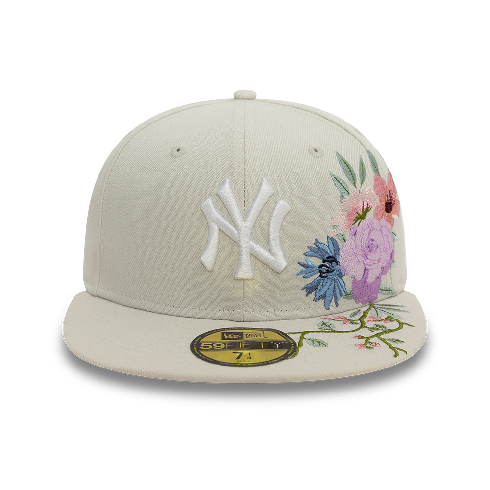 New York Yankees MLB Floral 59Fifty New Era Cream/White Official Team Hat Sports Fan Cap Official NFL Team Hat Football Fan Cap