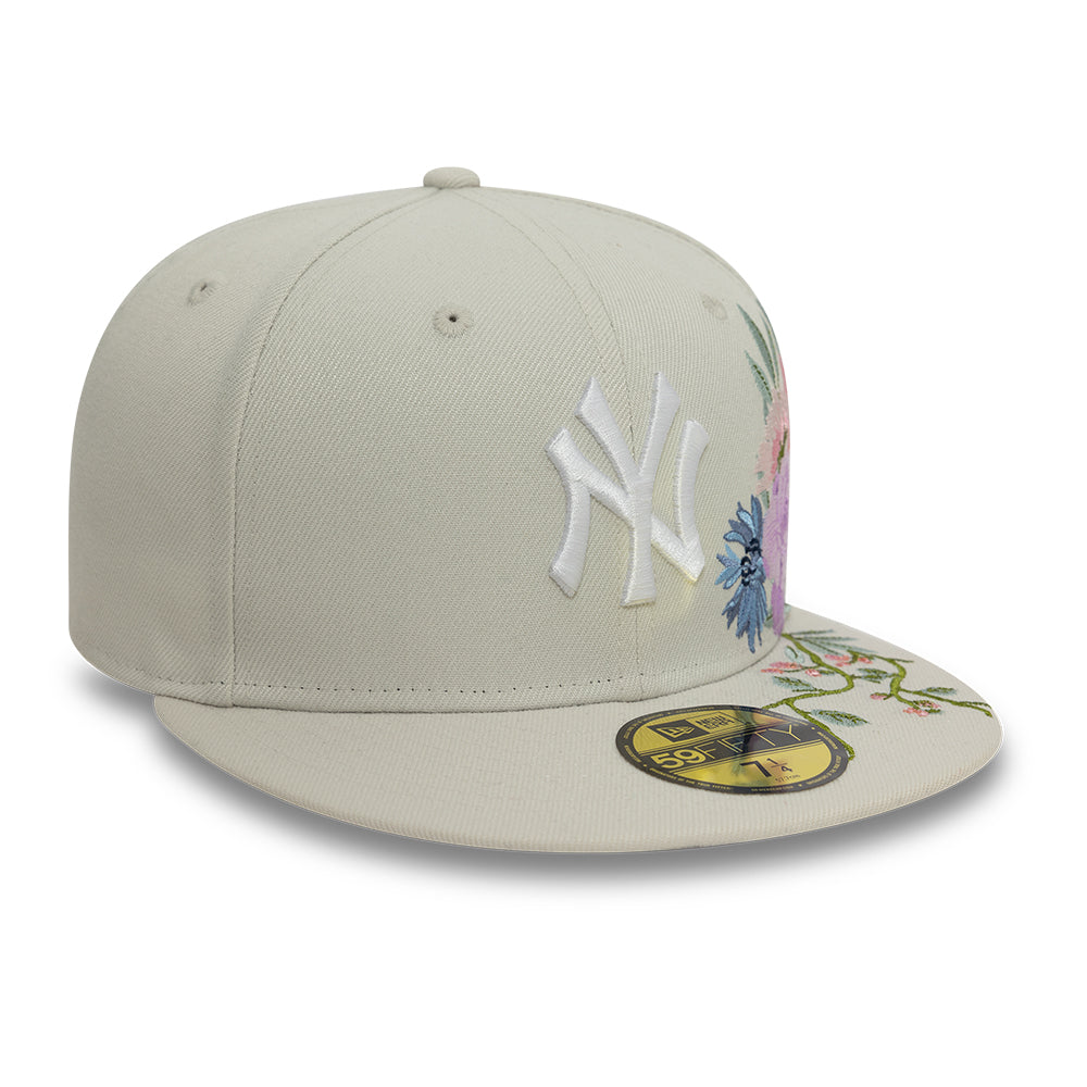 New York Yankees MLB Floral 59Fifty New Era Cream/White Official Team Hat Sports Fan Cap Official NFL Team Hat Football Fan Cap