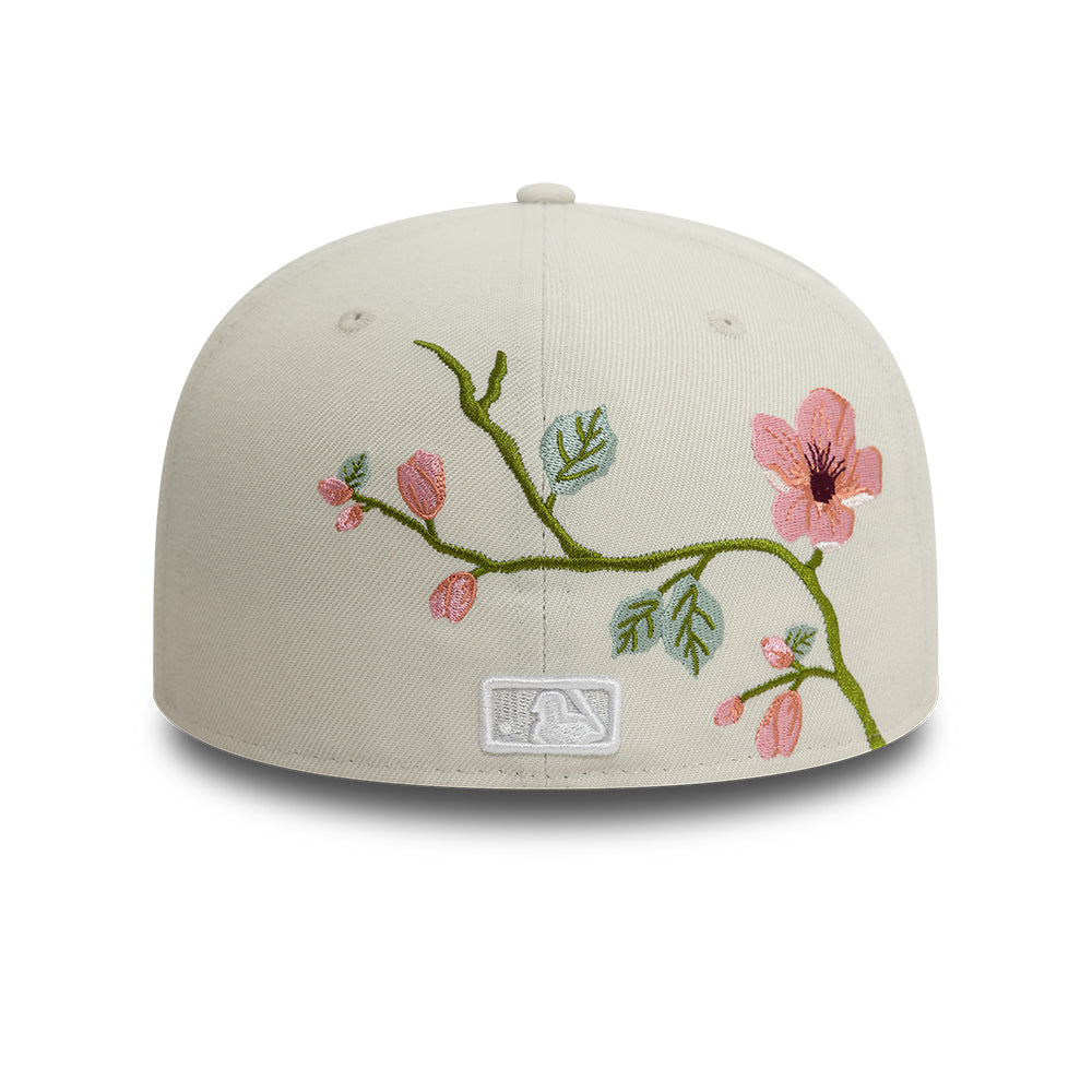 New York Yankees MLB Floral 59Fifty New Era Cream/White Official Team Hat Sports Fan Cap Official NFL Team Hat Football Fan Cap