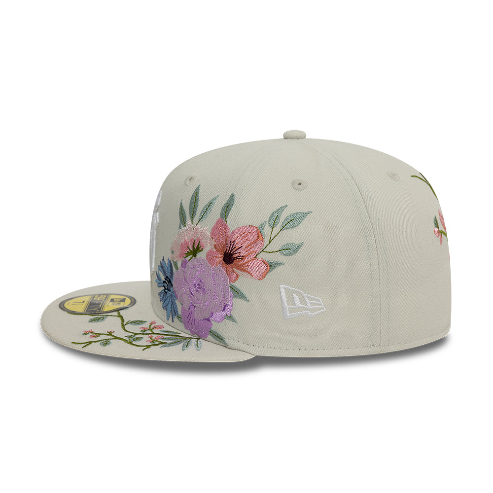 New York Yankees MLB Floral 59Fifty New Era Cream/White Official Team Hat Sports Fan Cap Official NFL Team Hat Football Fan Cap