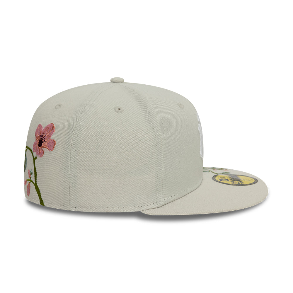 New York Yankees MLB Floral 59Fifty New Era Cream/White Official Team Hat Sports Fan Cap Official NFL Team Hat Football Fan Cap