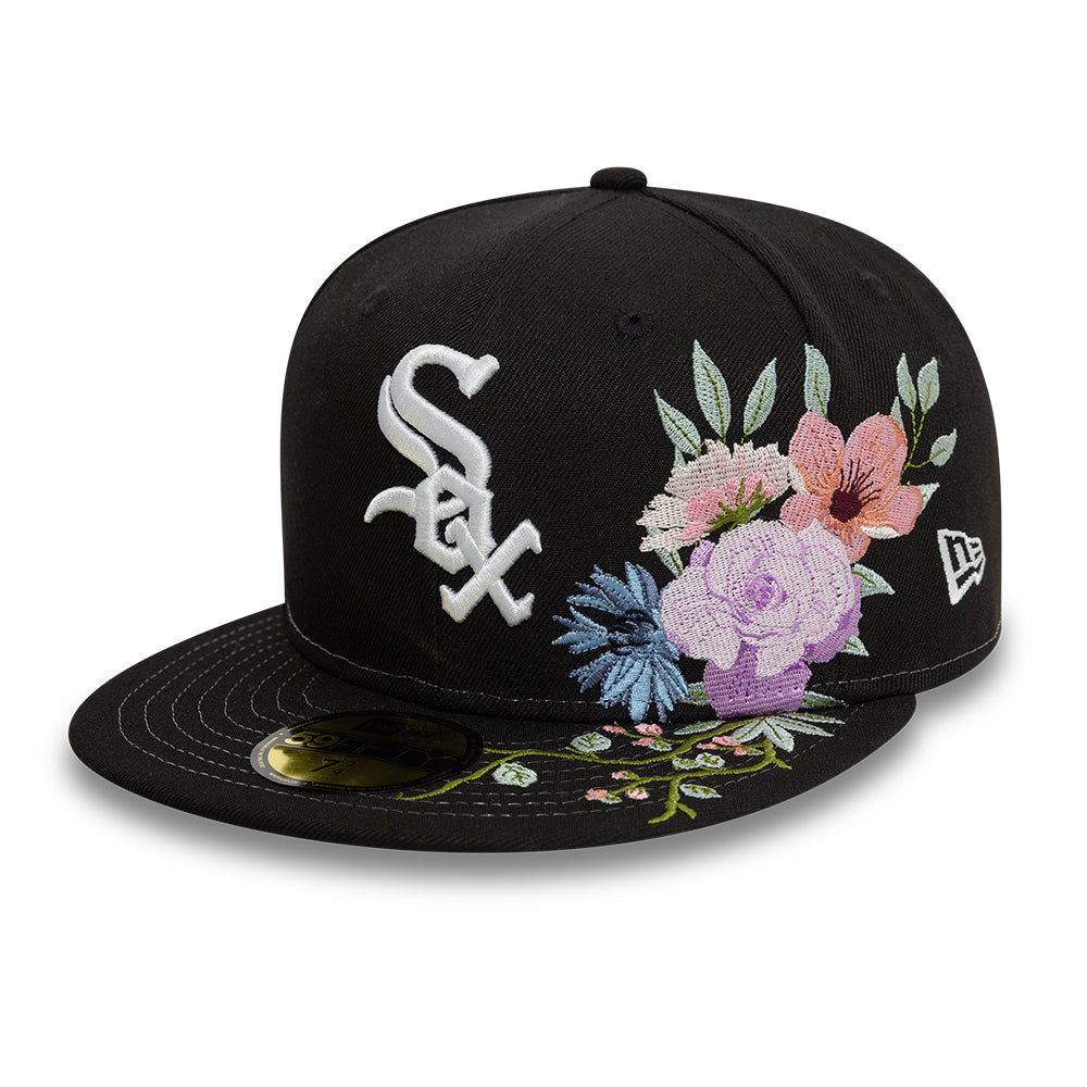 Chicago White Sox MLB Floral 59Fifty New Era Black/White Official Team Hat Sports Fan Cap Official NFL Team Hat Football Fan Cap