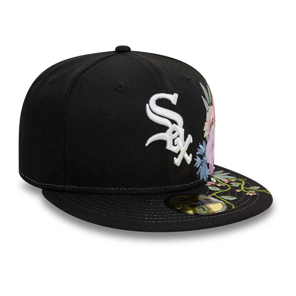 Chicago White Sox MLB Floral 59Fifty New Era Black/White Official Team Hat Sports Fan Cap Official NFL Team Hat Football Fan Cap