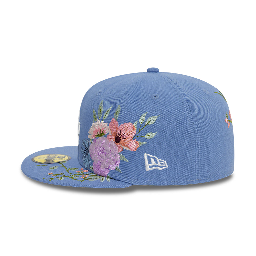Los Angeles Dodger MLB Floral 59Fifty New Era Light Blue/White Official Team Hat Sports Fan Cap Official NFL Team Hat Football Fan Cap