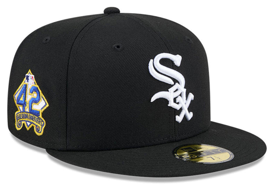 Chicago White Sox Jackie Robinson Day 25 New Era Black Game Authentic Collection On-Field 59FIFTY Fitted Hat Official Team Hat Sports Fan Cap Official NFL Team Hat Football Fan Cap