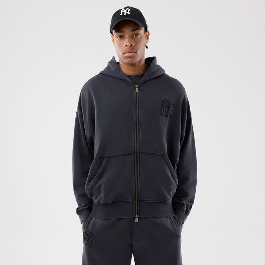 MLB Washed Full Zip Hoodie New York Yankees Black Official Sports Fan Gear Official NFL Fan Gear
