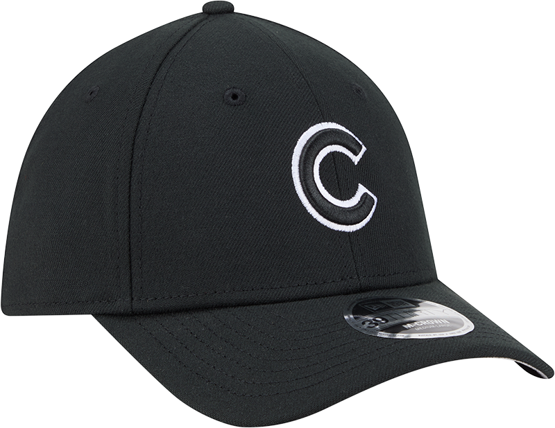 Chicago Cubs New Era M-Crown 39Thirty Black/White Flex Fit Hat Official Team Hat Sports Fan Cap Official NFL Team Hat Football Fan Cap