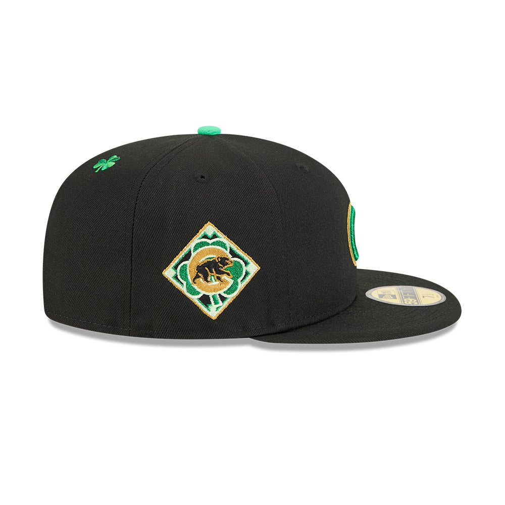 Men's Chicago Cubs New Era Black 2026 St. Patrick's Day Authentic Collection On-Field 59FIFTY Fitted Hat Official Team Hat Sports Fan Cap Official NFL Team Hat Football Fan Cap