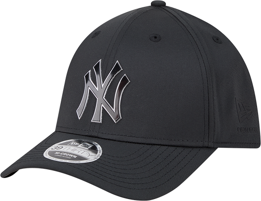 New York Yankees New Era M-Crown 39Thirty Metallic Black Performance Flex Fit Hat Official Team Hat Sports Fan Cap Official NFL Team Hat Football Fan Cap