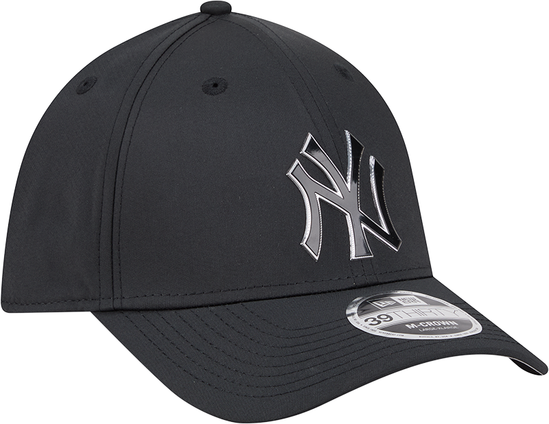 New York Yankees New Era M-Crown 39Thirty Metallic Black Performance Flex Fit Hat Official Team Hat Sports Fan Cap Official NFL Team Hat Football Fan Cap