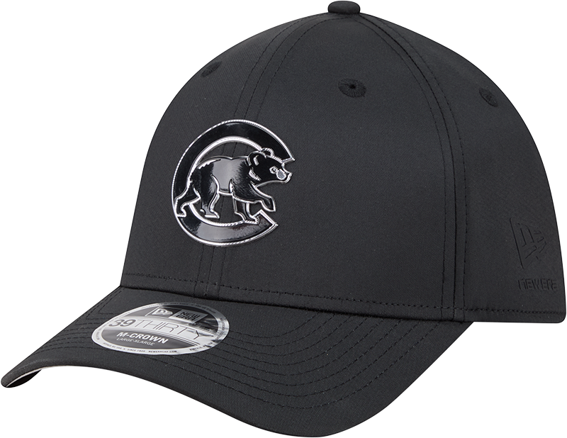 Chicago Cubs New Era M-Crown 39Thirty Metallic Black Performance Flex Fit Hat-Crawling Bear Official Team Hat Sports Fan Cap Official NFL Team Hat Football Fan Cap