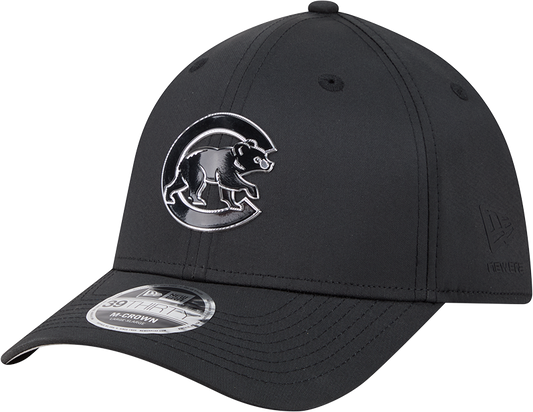 Chicago Cubs New Era M-Crown 39Thirty Metallic Black Performance Flex Fit Hat-Crawling Bear Official Team Hat Sports Fan Cap Official NFL Team Hat Football Fan Cap