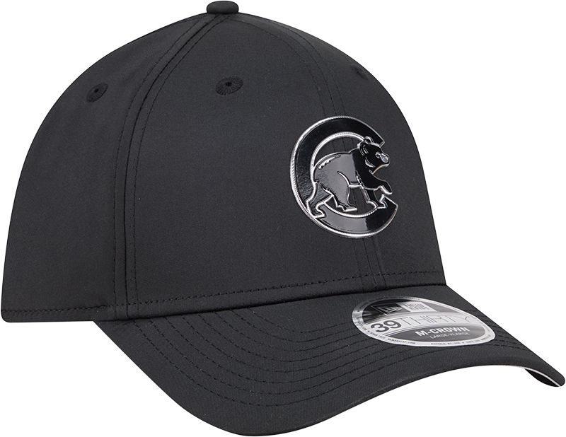 Chicago Cubs New Era M-Crown 39Thirty Metallic Black Performance Flex Fit Hat-Crawling Bear Official Team Hat Sports Fan Cap Official NFL Team Hat Football Fan Cap